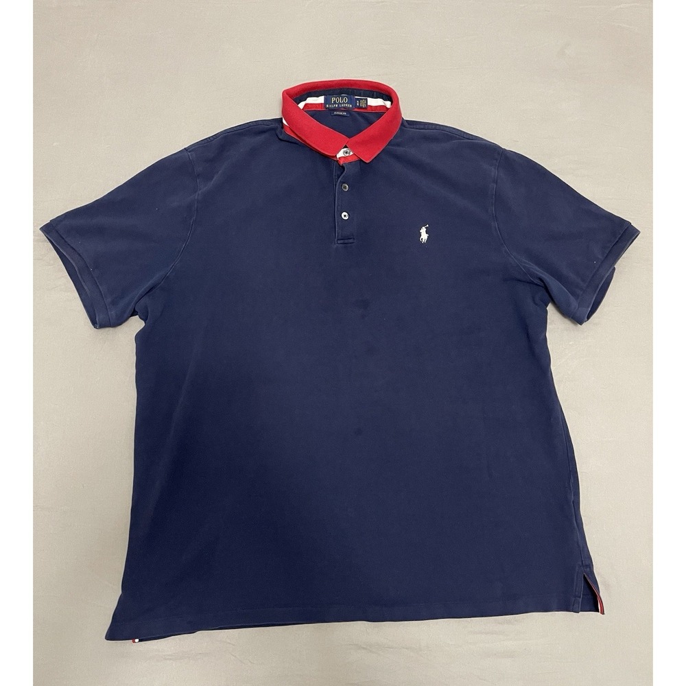 Polo Ralph Lauren Mens XL Classic Fit Navy Blue Red Collar Short Sleeve Polo